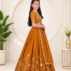 Girls Lehenga Choli Ethnic Wear, Party Wear, Western Wear Embroidered Lehenga(Gold)