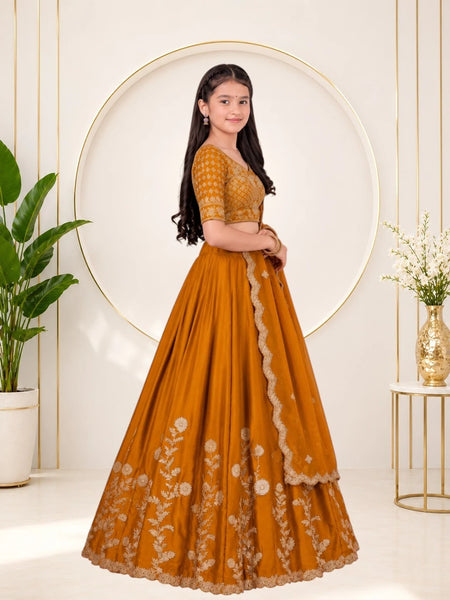 Girls Lehenga Choli Ethnic Wear, Party Wear, Western Wear Embroidered Lehenga(Gold)