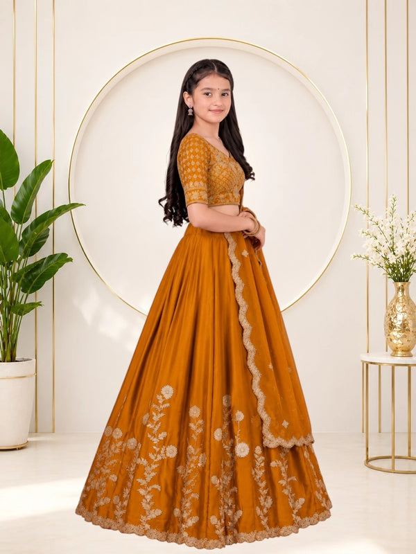 Girls Lehenga Choli Ethnic Wear, Party Wear, Western Wear Embroidered Lehenga(Gold)