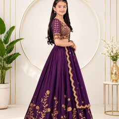 Girls Lehenga Choli Ethnic Wear, Party Wear, Western Wear Embroidered Lehenga(Wine)