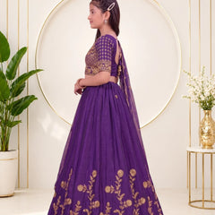 Girls Lehenga Choli Ethnic Wear, Party Wear, Western Wear Embroidered Lehenga(Purple)
