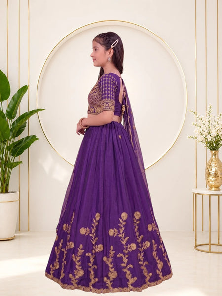 Girls Lehenga Choli Ethnic Wear, Party Wear, Western Wear Embroidered Lehenga(Purple)