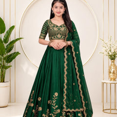 Girls Lehenga Choli Ethnic Wear, Party Wear, Western Wear Embroidered Lehenga(Green)