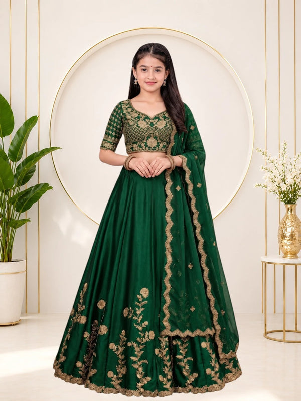Girls Lehenga Choli Ethnic Wear, Party Wear, Western Wear Embroidered Lehenga(Green)