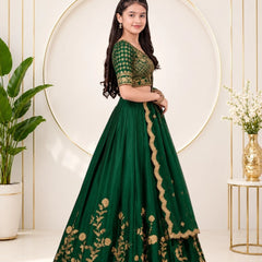 Girls Lehenga Choli Ethnic Wear, Party Wear, Western Wear Embroidered Lehenga(Green)