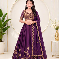 Girls Lehenga Choli Ethnic Wear, Party Wear, Western Wear Embroidered Lehenga(Wine)