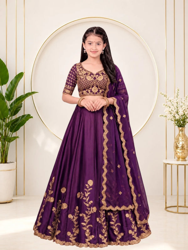 Girls Lehenga Choli Ethnic Wear, Party Wear, Western Wear Embroidered Lehenga(Wine)