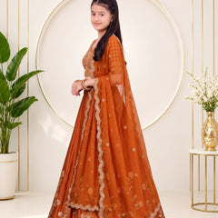 Girls Lehenga Choli Ethnic Wear, Party Wear, Western Wear Embroidered Lehenga(Orange)