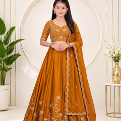 Girls Lehenga Choli Ethnic Wear, Party Wear, Western Wear Embroidered Lehenga(Gold)