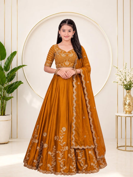 Girls Lehenga Choli Ethnic Wear, Party Wear, Western Wear Embroidered Lehenga(Gold)