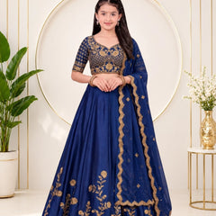 Girls Lehenga Choli Ethnic Wear, Party Wear, Western Wear Embroidered Lehenga(Blue)