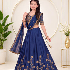 Girls Lehenga Choli Ethnic Wear, Party Wear, Western Wear Embroidered Lehenga(Blue)