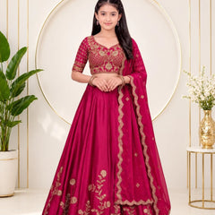 Girls Lehenga Choli Ethnic Wear, Party Wear, Western Wear Embroidered Lehenga(Rani)