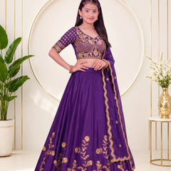 Girls Lehenga Choli Ethnic Wear, Party Wear, Western Wear Embroidered Lehenga(Purple)