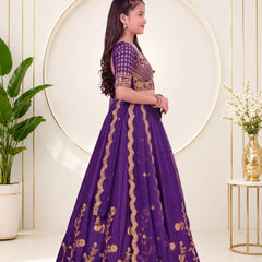 Girls Lehenga Choli Ethnic Wear, Party Wear, Western Wear Embroidered Lehenga(Purple)