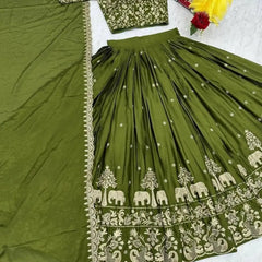 Semi-Stitched Silk Lehenga Choli Set