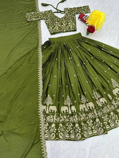 Semi-Stitched Silk Lehenga Choli Set