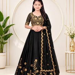 Girls Lehenga Choli Ethnic Wear, Party Wear, Western Wear Embroidered Lehenga(Black)