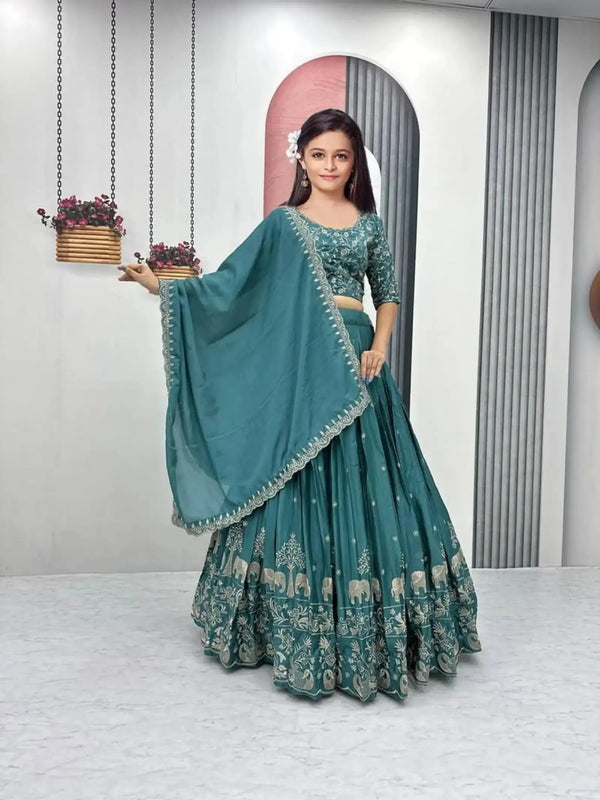 Semi-Stitched Silk Lehenga Choli Set