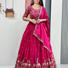 Semi-Stitched Silk Lehenga Choli Set