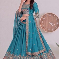 Embroidered Party Wear Semi-Stitched  Lehenga Choli Set (Teal)