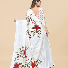 White Chinon Floral Foil Print Elegant Saree