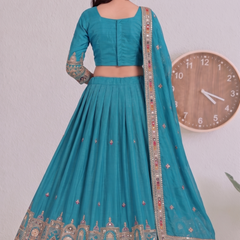 Embroidered Party Wear Semi-Stitched  Lehenga Choli Set (Teal)
