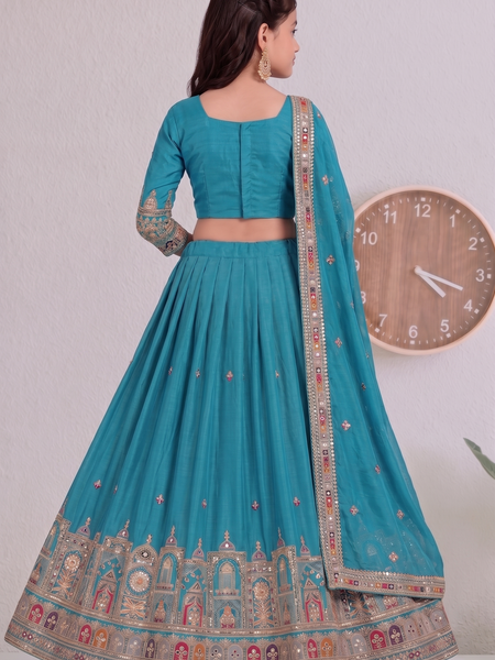 Embroidered Party Wear Semi-Stitched  Lehenga Choli Set (Teal)