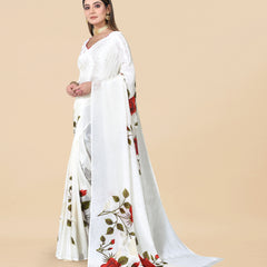 White Chinon Floral Foil Print Elegant Saree