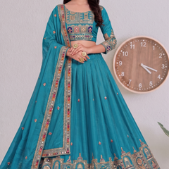 Embroidered Party Wear Semi-Stitched  Lehenga Choli Set (Teal)
