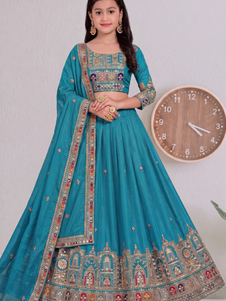 Embroidered Party Wear Semi-Stitched  Lehenga Choli Set (Teal)