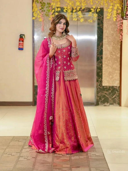 Stylish Embroidered Kurta Set with Dupatta (Pink)
