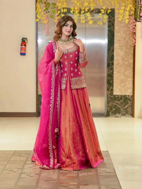 Stylish Embroidered Kurta Set with Dupatta (Pink)