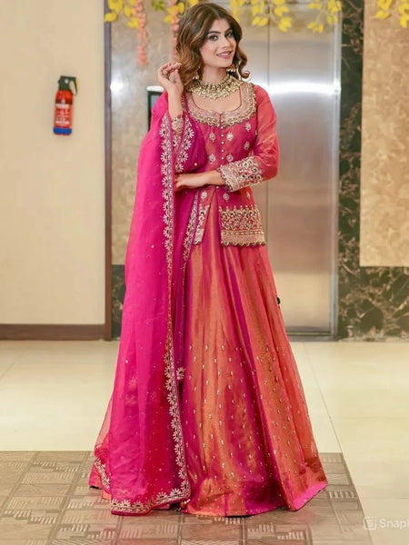 Stylish Embroidered Kurta Set with Dupatta (Pink)