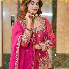 Stylish Embroidered Kurta Set with Dupatta (Pink)
