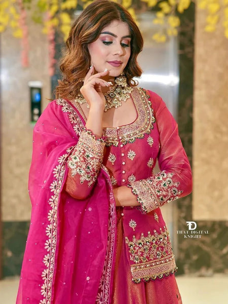 Stylish Embroidered Kurta Set with Dupatta (Pink)