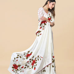 White Chinon Floral Foil Print Elegant Saree