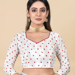White Chinon Floral Foil Print Elegant Saree