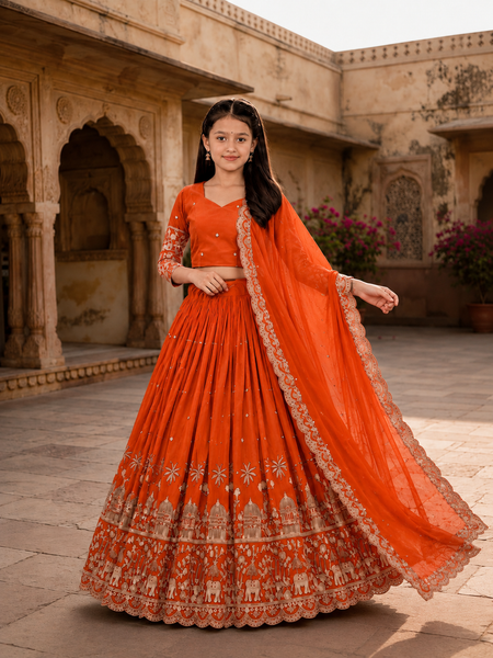 Girls Lehenga Choli Ethnic Wear Embellished Lehenga
