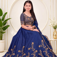 Girls Lehenga Choli Ethnic Wear, Party Wear, Western Wear Embroidered Lehenga(Blue)