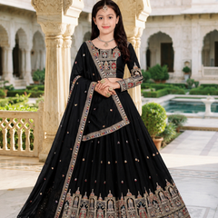 Embroidered Party Wear Semi-Stitched  Lehenga Choli Set (Black)