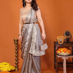 Grey Sitara Gota Patti Embroidered Designer Saree