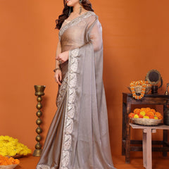 Grey Sitara Gota Patti Embroidered Designer Saree