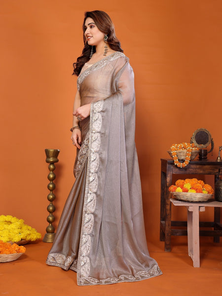 Grey Sitara Gota Patti Embroidered Designer Saree