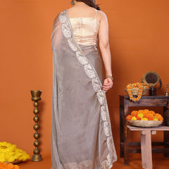 Grey Sitara Gota Patti Embroidered Designer Saree