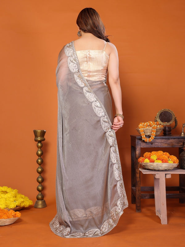 Grey Sitara Gota Patti Embroidered Designer Saree