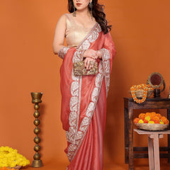 Orange Sitara Gota Patti Embroidered Designer Saree