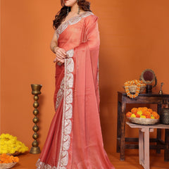 Orange Sitara Gota Patti Embroidered Designer Saree