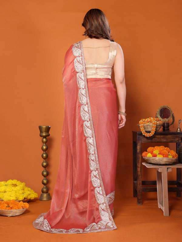 Orange Sitara Gota Patti Embroidered Designer Saree