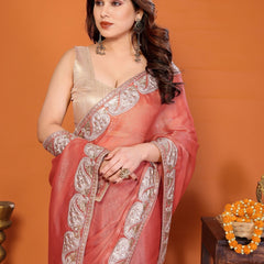 Orange Sitara Gota Patti Embroidered Designer Saree